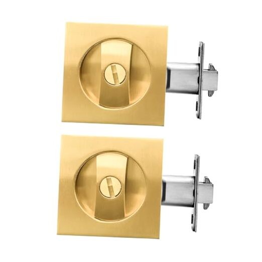 Pocket Door Lock with Key,Privacy Door Hardware Suitable for Gold-Privacy 2Pack-image