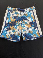 Joe Boxer Swim Shorts Mens L Blue Hawaiian Floral Swim Board Shorts Beach Wear