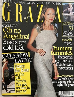 Grazia Magazine, UK, 3 October 2005, Angelina, Kate Moss, Coats, Y2K Fashions,