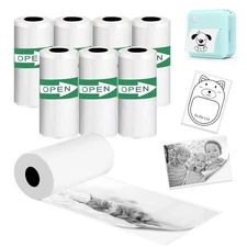 Mini Sticker Printer Label - 8 Rolls 53x28mm Continuous Thermal Paper for The...