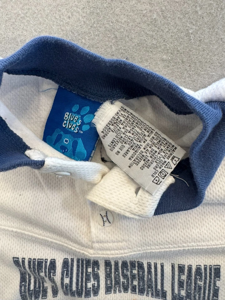 Vintage Blues Clues Baseball League Polo Shirt Kids 6 Nick JR. 2000's Sports Pup - Image 2 of 4