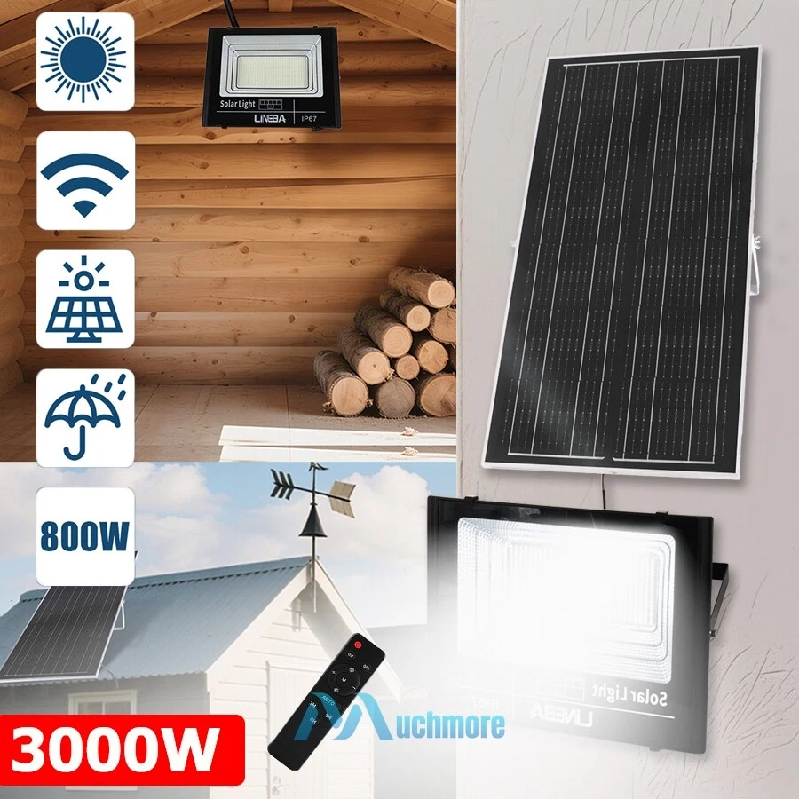 Lámpara de Pared LED Carretera Luz de Inundación Solar Impermeable 3000W Anochecer + Panel Solar 35W Foto 2 de 4