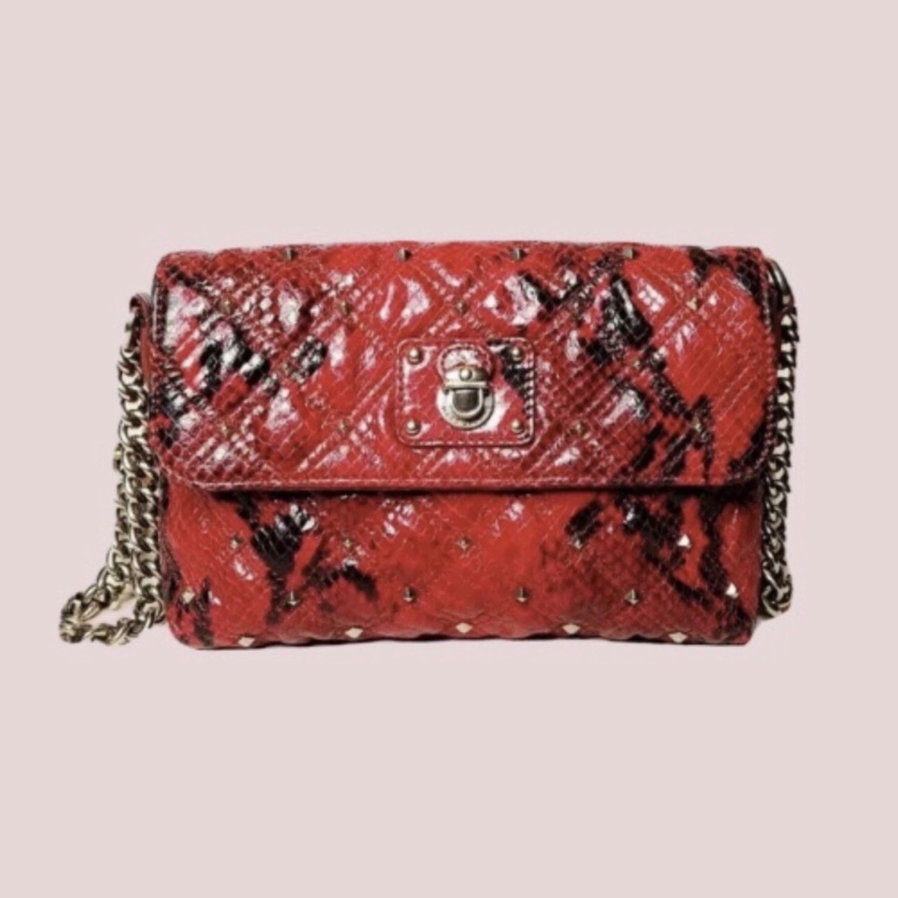 Marc Jacobs Studded Eugiene Stardust Crossbody Quilted Leather Red Purse Rare image 3