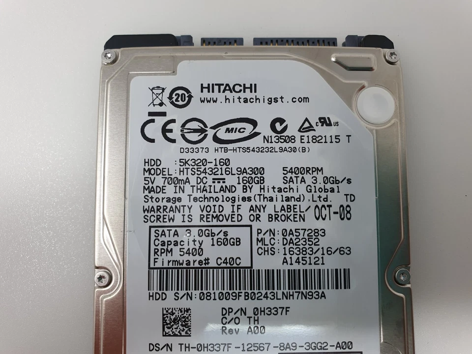 Dell Studio 1737 PP31L HDD Hard Drive 160GB 2.5" SATA Hitachi HTS543216L9A300 - Image 4 of 4