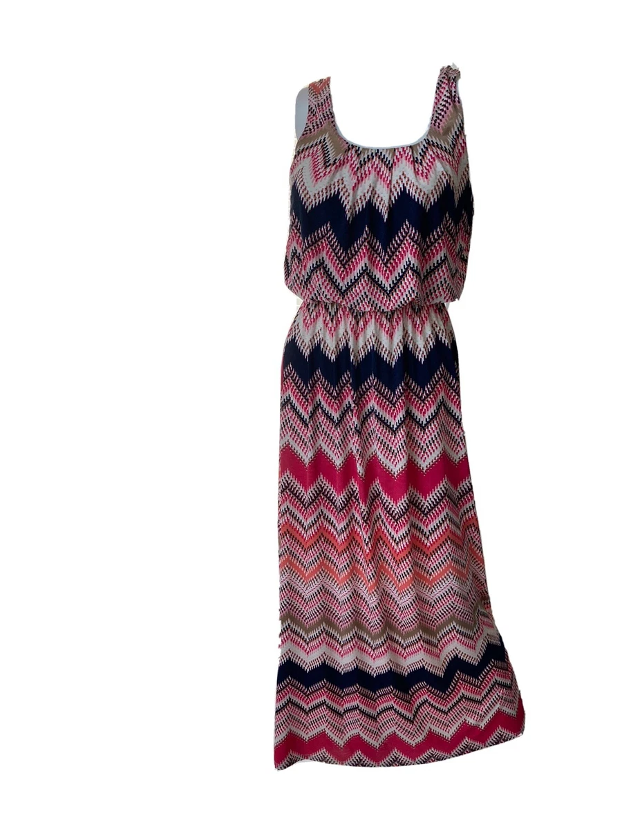 Three Pink Hearts Trixxi Chevron Pink Navy Maxi Dress SZ S