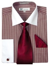 Men's stylish Striped Dress Shirt Tie Hanky French Cuff Cufflink burgundy SG17