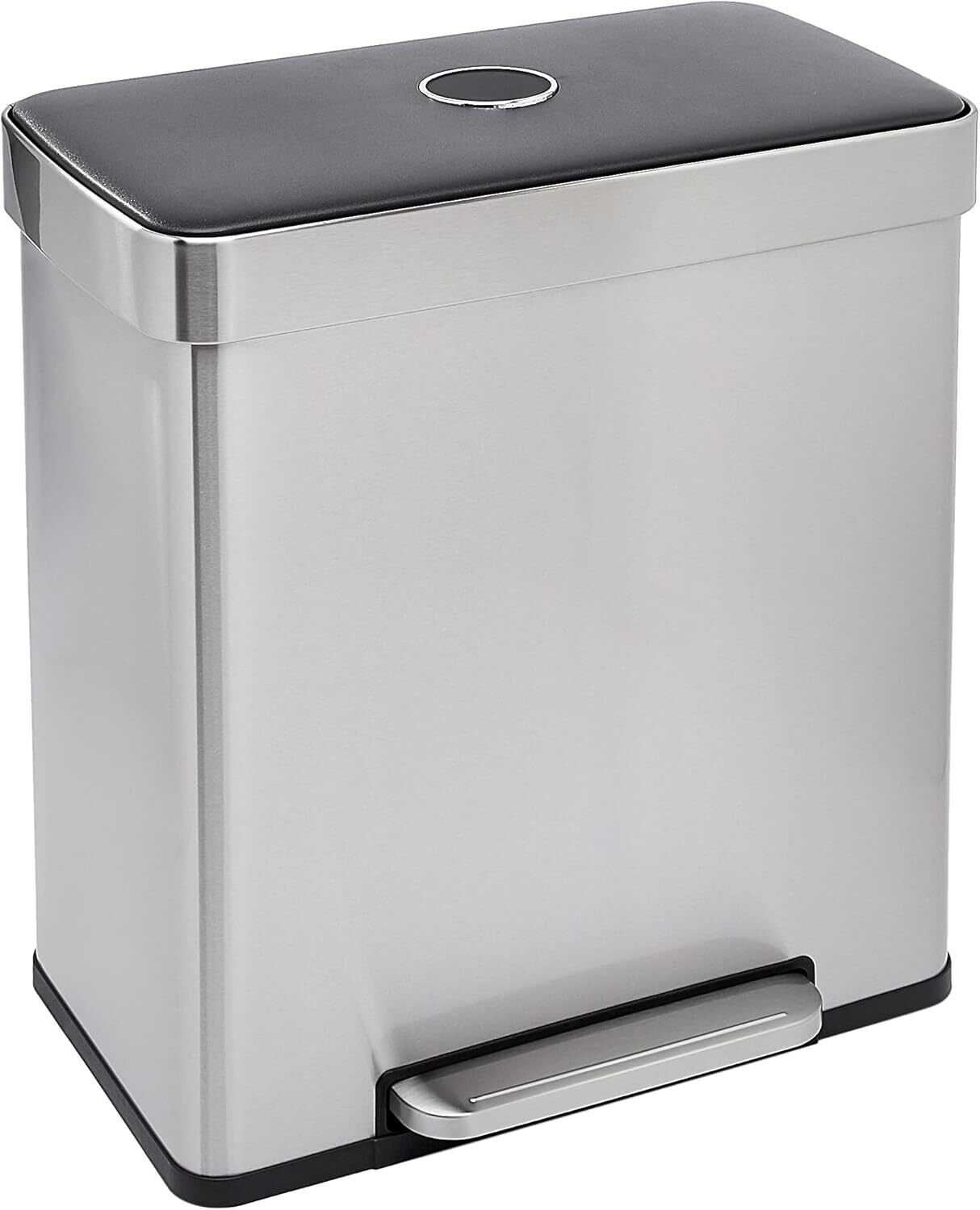 Amazon Basics Rectangular Dual Compartment Recycling 60-Liter, Grey,silver