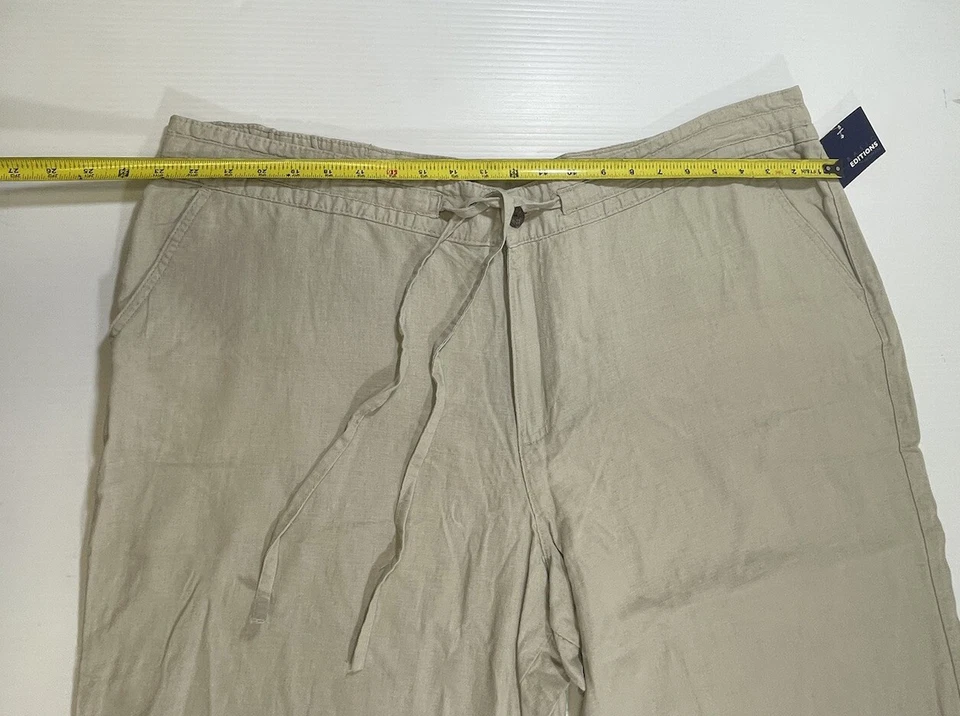 Basic Editions Woman’s Plus Stone Linen Viscose Drawstring Cropped Capri Pant 2X - Image 2 of 4