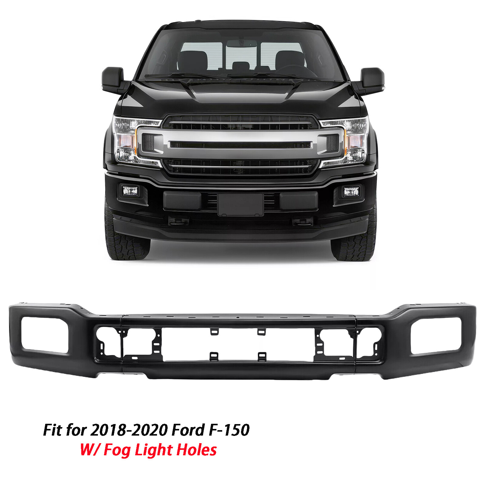 For 2018-2020 Ford F150 Pickup Truck Front Bumper Face Bar w/ Fog Light Hole USA