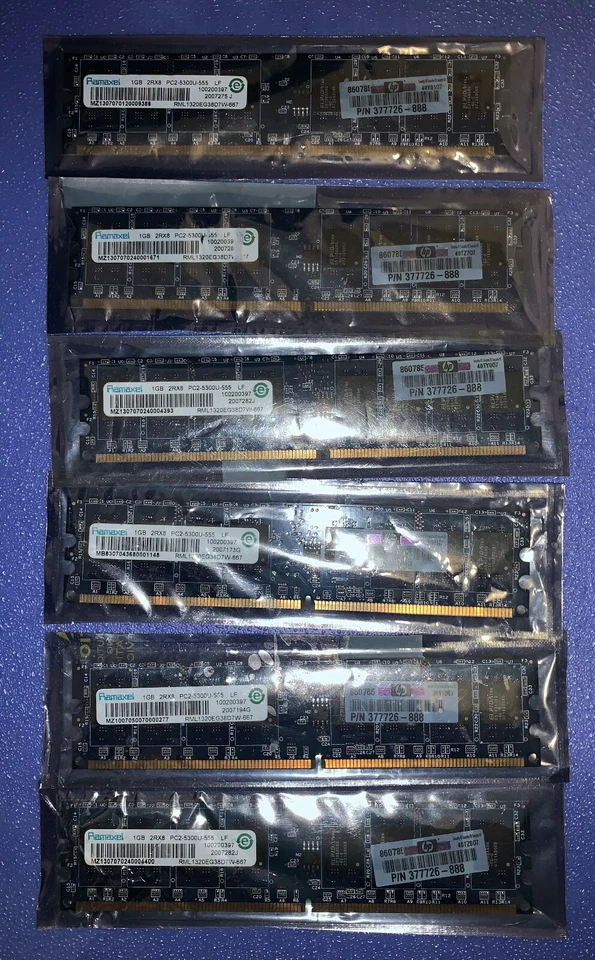 RAMAXEL 6x1GB PC2-5300 DDR2 RML1320EG38D7W-667 HP 377726-888 - Image 2 of 2