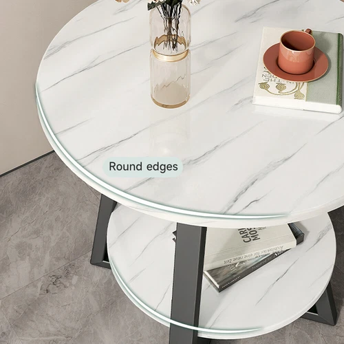 2-Tier Metal Frame Round Tables White Marble Top Coffee Side Table Storage Shelf - Picture 6 of 9