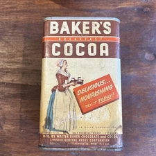 Vintage Walter Baker's & Co Breakfast Cocoa Tin Paper Label Half Pound