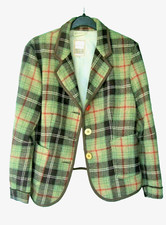 Marithe Francois Girbaud Wool Tartan Tweed Jacket Fits 10/12 Uk Pale Green -fab!