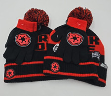 NWT Star Wars Boys Pom Cuff Beanie Cap Gloves Set Black/Red