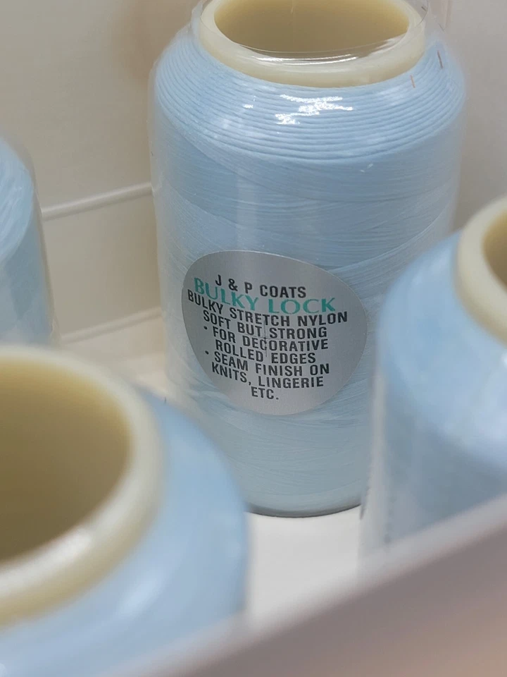 J&P Coats Bulky Lock 100% Blue Textured Nylon Thread Overlock Machines Set of 6 - Image 4 of 4