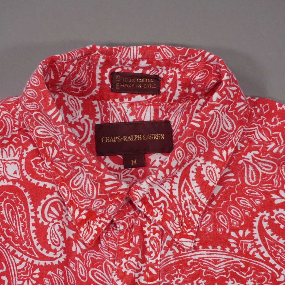 Vintage 80s CHAPS Ralph Lauren Mens Medium Red Pink Paisley Cotton Shirt - Image 3 of 4