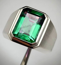 925 Sterling Silver Green Emerald Gemstone Handmade Ring for Men's All Size