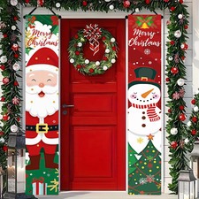 Christmas Porch Banner Set 78 12 Inch Santa and Snowman Door Banner Xmas Hanging