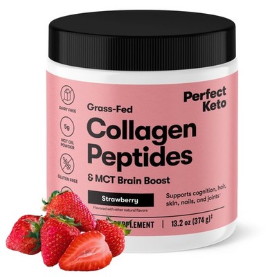 Perfect Keto Collagen Peptides Protein Powder MCT Oil Strawberry Low Carb