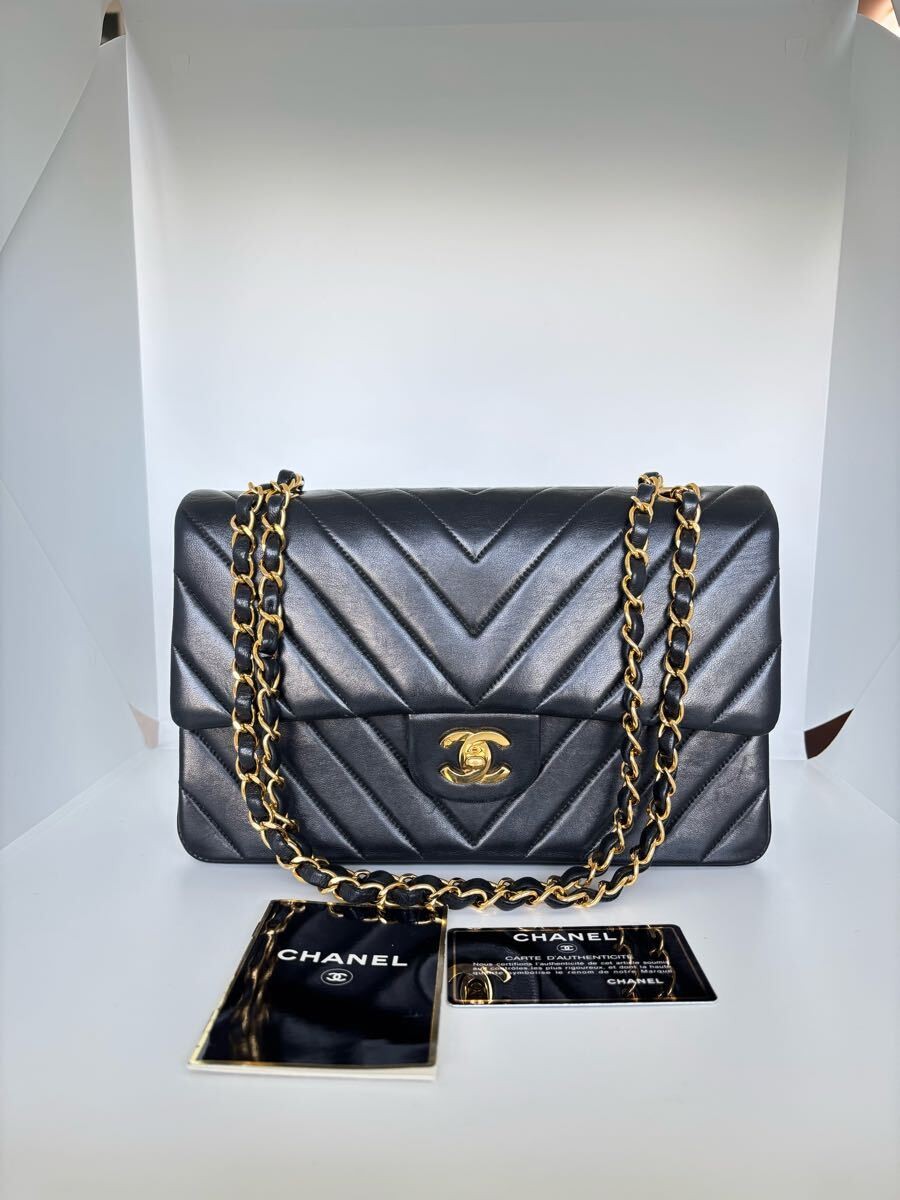 CHANEL Chevron V Stitch Lambskin Flap Bag with Gold Hardware Coco Mar