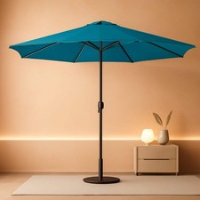 9 Ft Solar LED Patio Umbrella With Tilt And Crank Cerulean