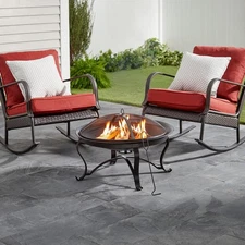 Round Steel Wood Burning Fire Pit in Rubbed Bronze with Mesh Cover and Poker