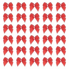 50 Pcs Mini Red Silver Tone Ribbon Bows with Pearl 1" Ribbon Flowers Appliques