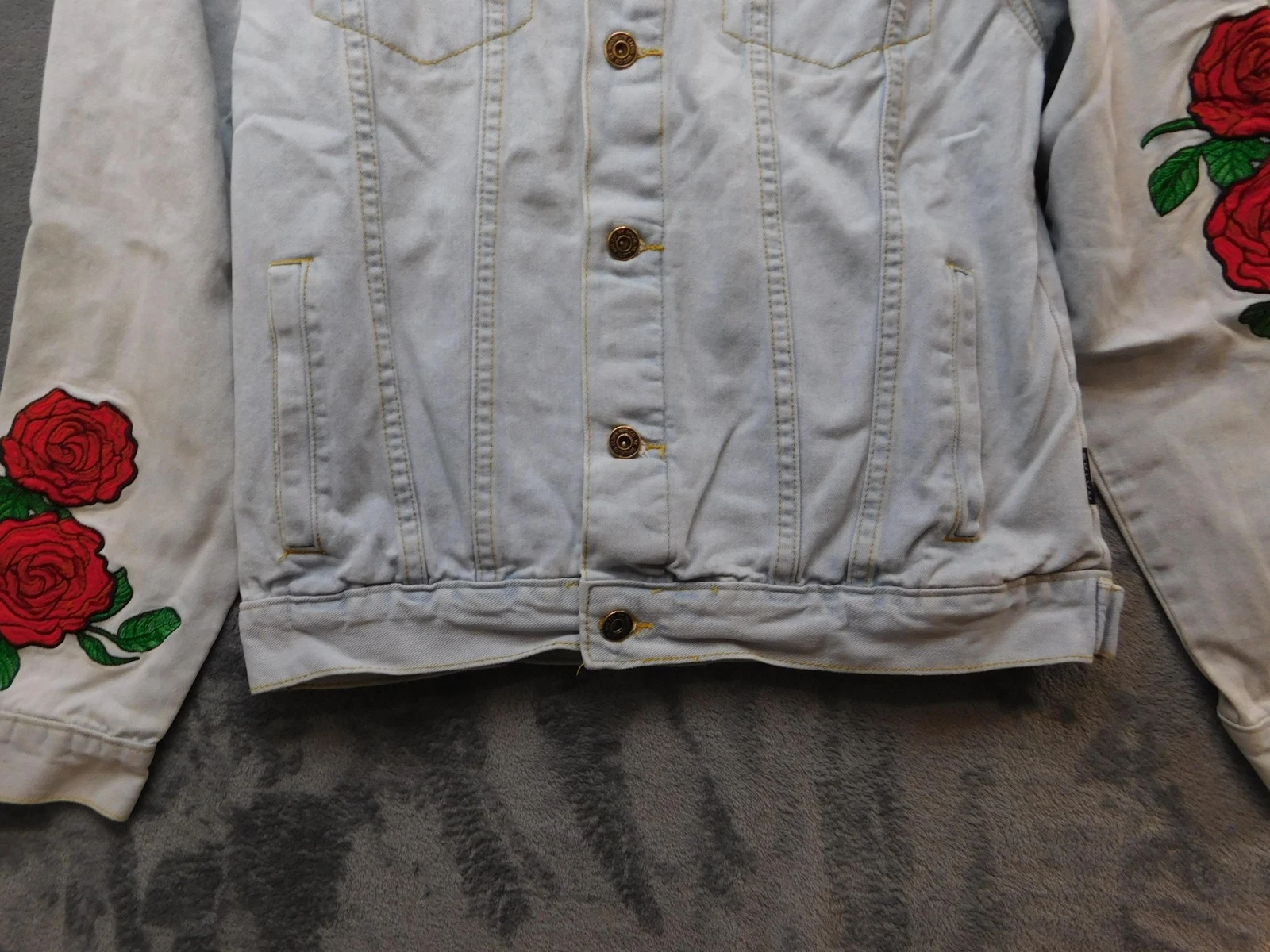 Brooklyn Cloth Denim Jacket Mens Medium Light Wash Tokyo Roses Embroidered image 5