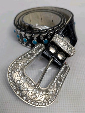 Rock Star Cowboy Western Rodeo Punk Biker Crystal Buckle Turquoise Belt Country