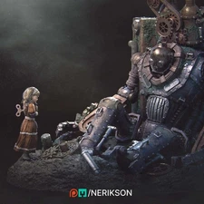 Abandoned Robot Diorama | Garage Resin Kit Statue | D&D TTRPG Fantasy Miniature