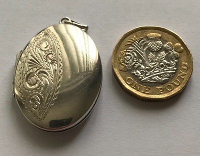 Large Sterling Silver Oval Shape Locket Floral design London Hall Mark Letter A