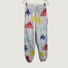Adidas Essentails Womens White Multi Logo Print Joggers HL2120 Size Medium