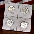 Four (4) Proof (1957, 1959, 1961, 1963) Washington 90% Silver Quarters