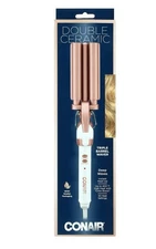 Conair Double Ceramic Triple Barrel Waver White/Rose Gold Deep Waves Hair Iron