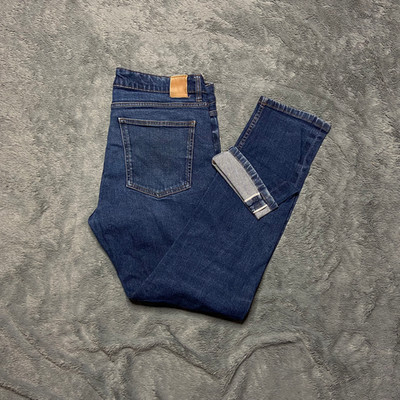 Folk Selvedge Jeans Mens W34 L30 Blue Mid Wash Fade Tapered Made In Portugal