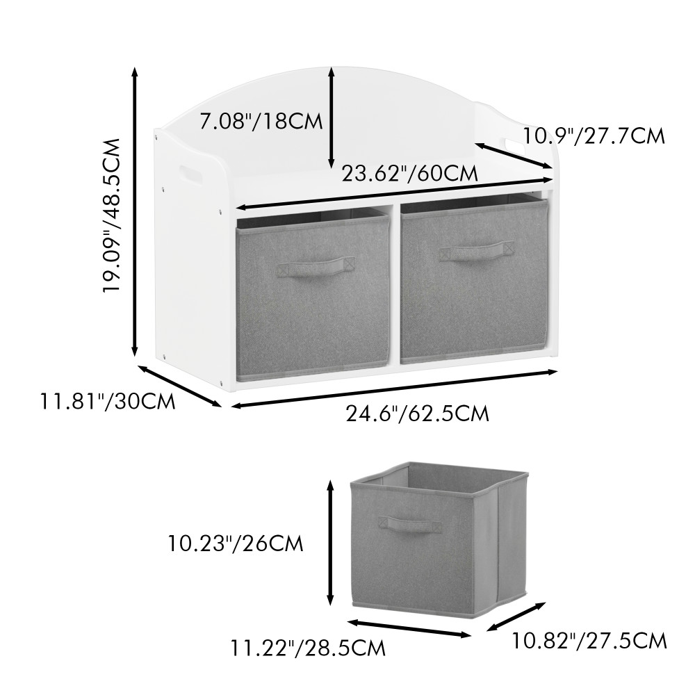 Wooden Bench with Foldable Fabric Drawers Toy Storage Cabinet Organizer