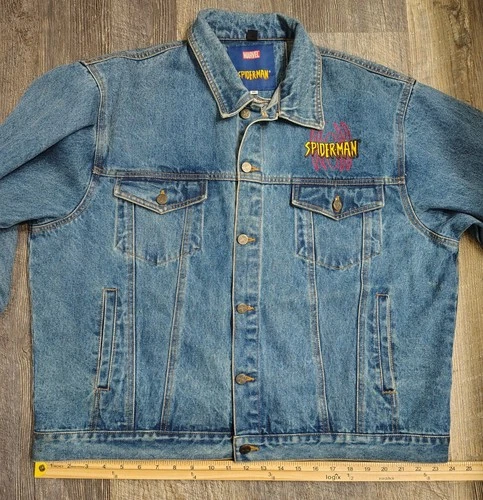 Y2K Spiderman Denim Jacket Vintage 2002 Size XL Marvel Comics image 22