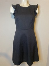 Anna Taylor Loft Dress Fit and Flare Ruffle cap sleeve Pockets Dark Gray Size 4