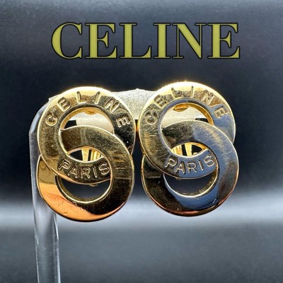 CELINE Paris Gold Earrings Thronf Macadam Asymmetric Circle Jewelry Japan