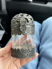 Vintage Clear Crackle Glass Incense Holder | Mixed Metal, Decorative Home Decor