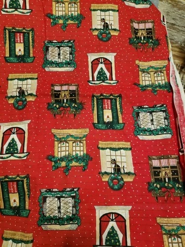 1 1/2 Yards Christmas Cotton Fabric Cats in Windows Fabric Traditions - product listing photo