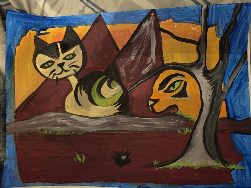 11x15 Cat Abstract Painting On Paper Signed Original Ugly Strange