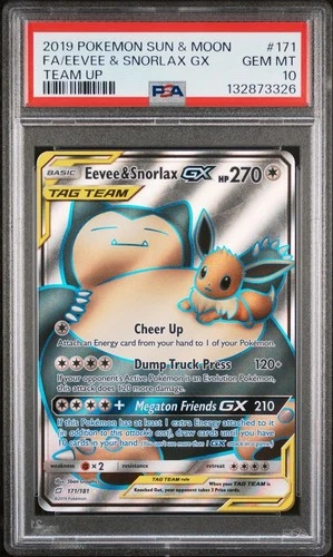 Eevee & Snorlax GX (Full Art) 171/181 Sm-Team Up Holo PSA 10