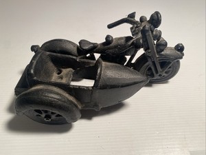 Cast Iron Motorcycle With Sidecar Vintage Metal Toy