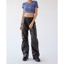 Urban Outfitters Lioness Black Miami Vice Faux Leather Baggy Cargo Pants Size S