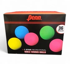 New Penn 1-Star Recreational Table Tennis Ping Pong Balls 36 Ct Box Fun Colors!