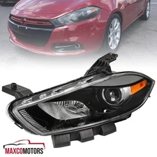 Left/Driver Side Black Projector Headlight Fits 2013-2016 Dodge Dart Halogen