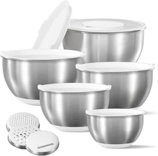 12-Pcs Stainless Steel Mixing Bowls Set (Grater Attachments,1-5QT)