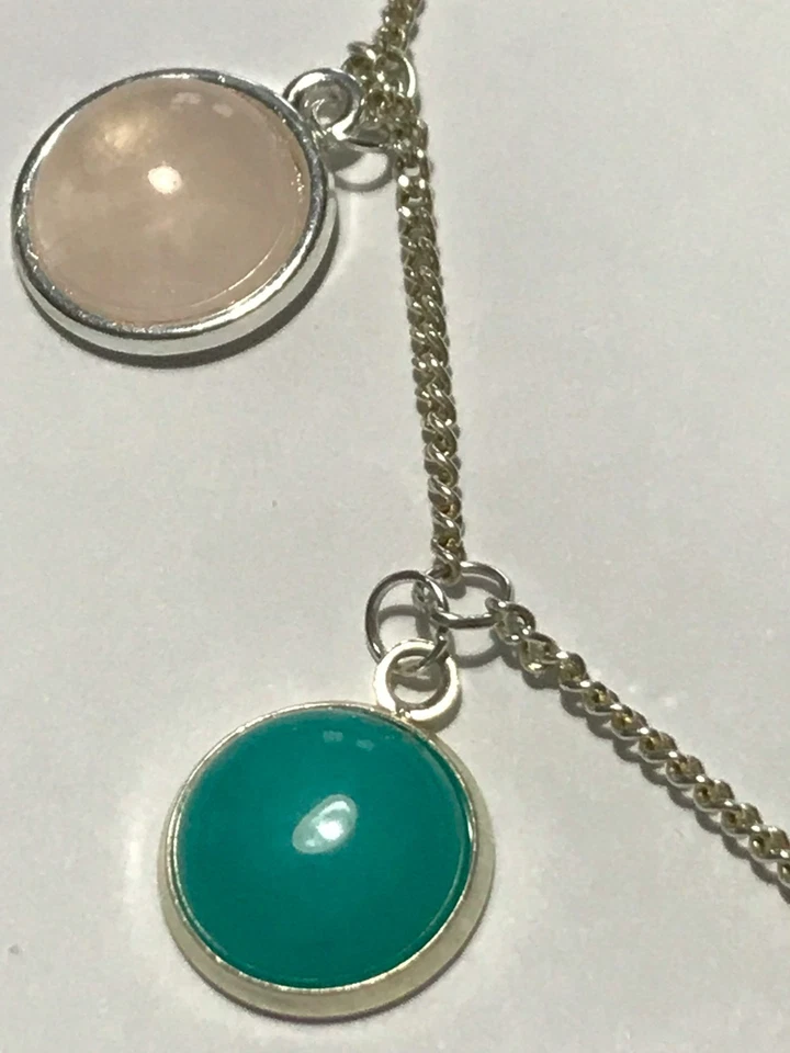 Halskette/ Rosenquarz/ Türkis-Jade/ versilbert / 50 cm / AUSVERKAUF - Bild 3 von 4