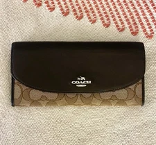 Coach Slim Envelope Wallet Signature Canvas Khaki/Brown Leather